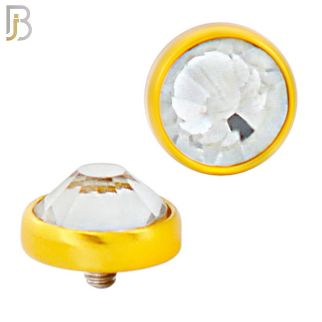 DM01GC -  Gold Plated Surgical Steel Dermal Bezel Clear Cubic Zirconia 1.2mm Screw Top (PACK OF 6) image 4