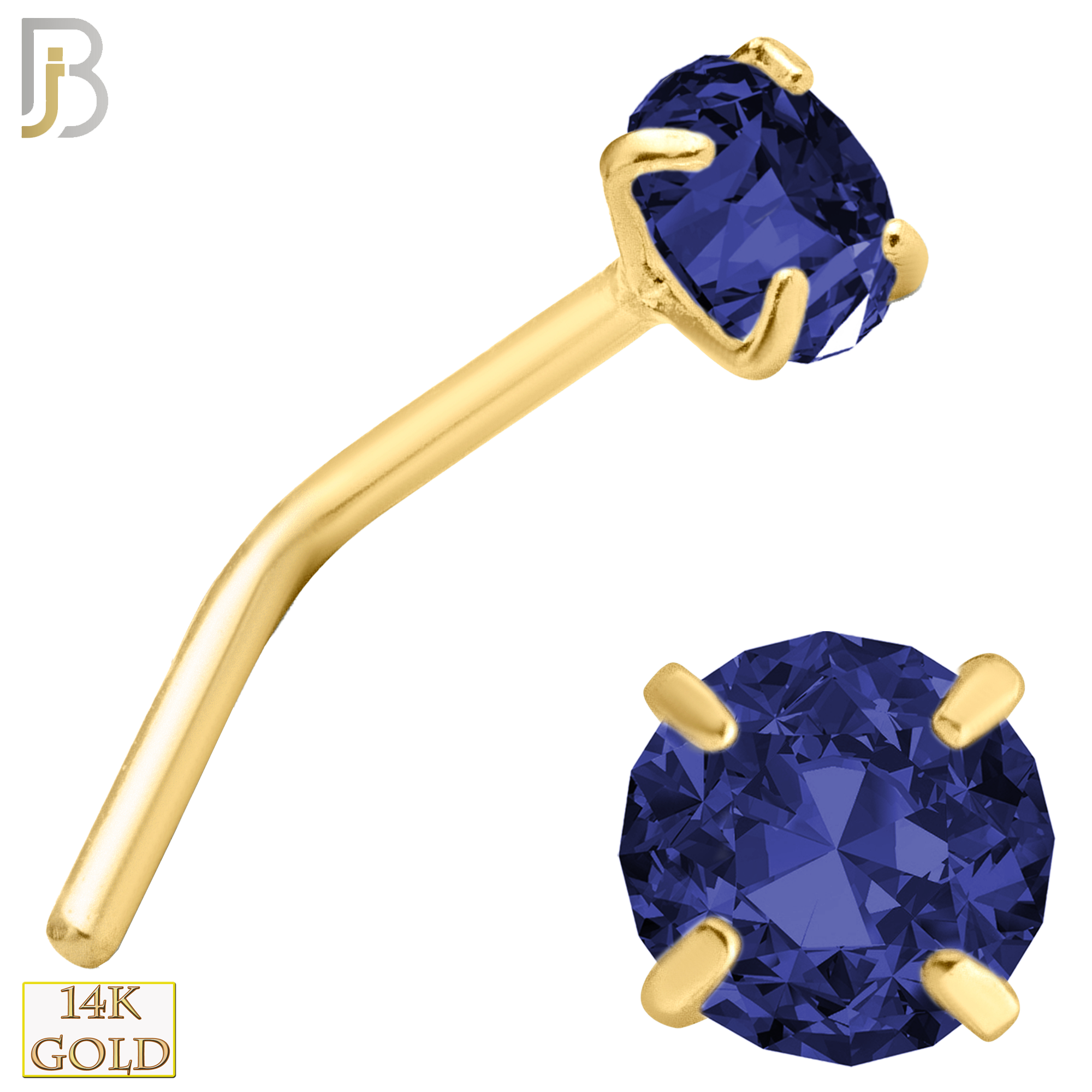 14-NR10CYS - 20g 14k Yellow Gold L-Shaped with Blue Sapphire Colored CZ image 4