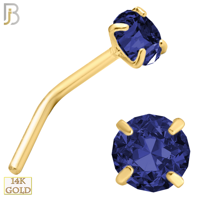 14-NR10CYS - 20g 14k Yellow Gold L-Shaped with Blue Sapphire Colored CZ image 4