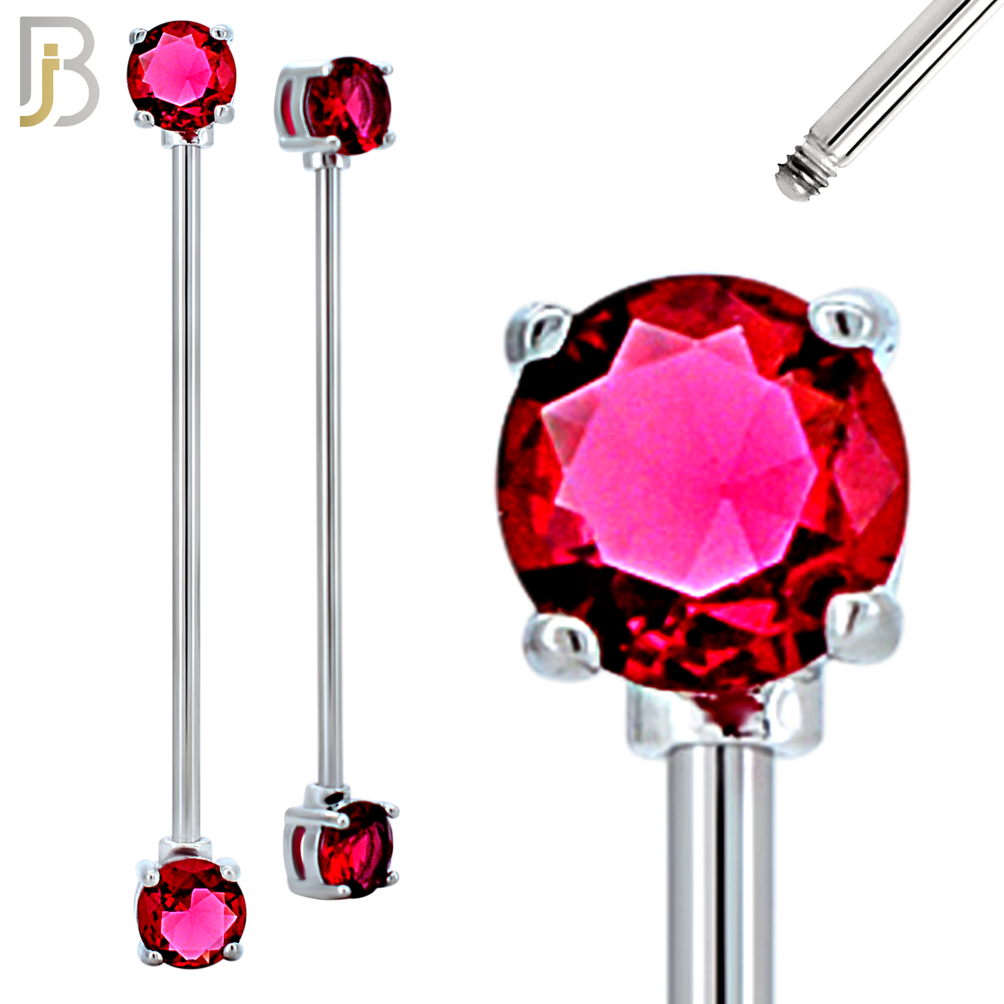 PK-BB37SM - 14g - 38mm - 6mm CZ - 316L Surgical Steel Industrial Barbell with CZ in Prong Setting External Threaded Pack of 16 image 2