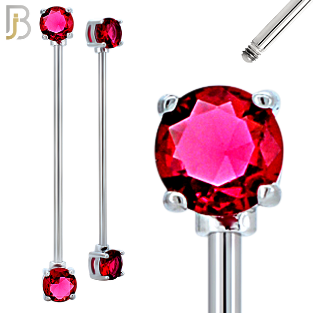 PK-BB37SM - 14g - 38mm - 6mm CZ - 316L Surgical Steel Industrial Barbell with CZ in Prong Setting External Threaded Pack of 16 image 2