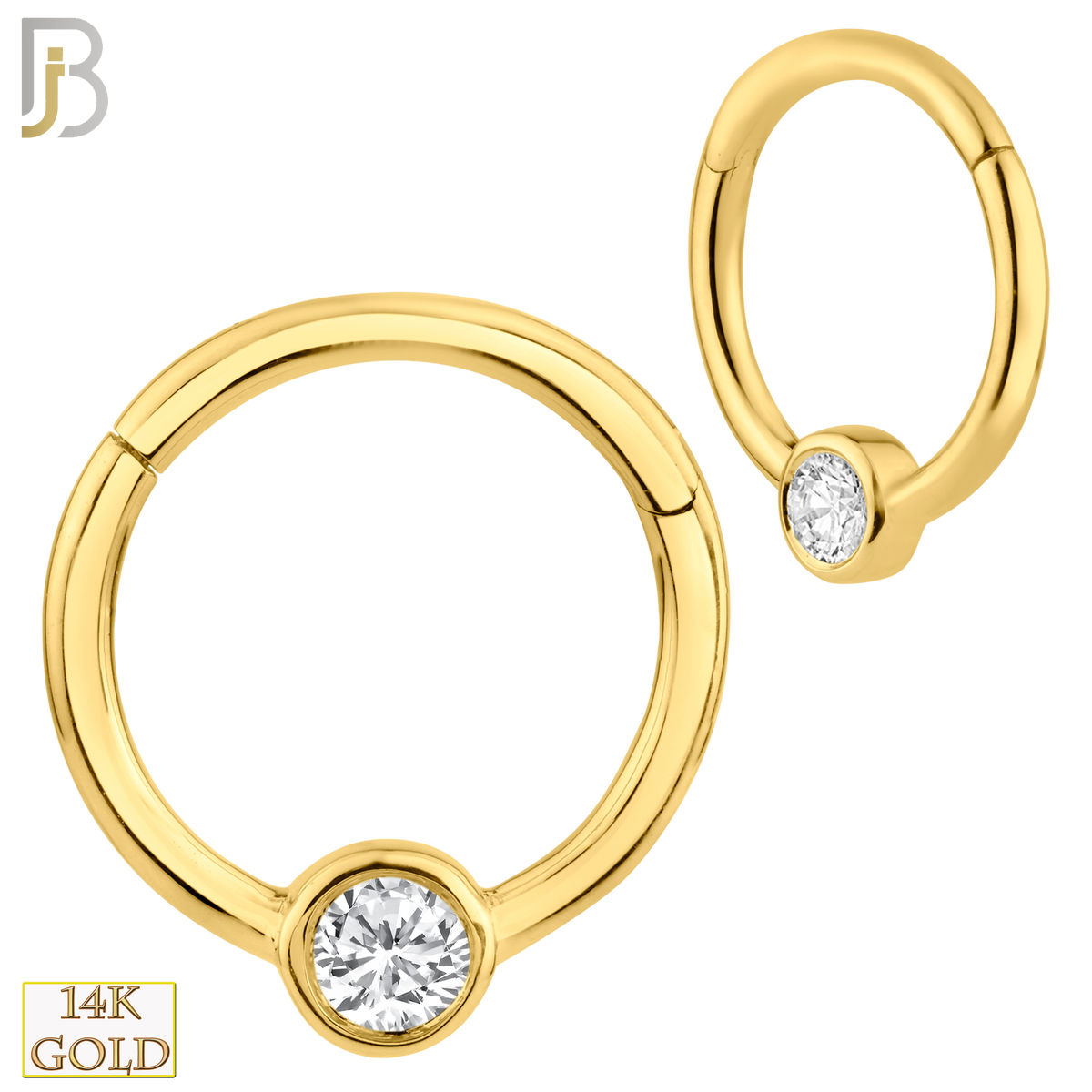 Setting Hoops 14-CT62 - 14K Solid Gold Hinged Hoops Single Zircon in Bezel Setting