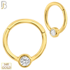 14-CT62 - 14K Solid Gold Hinged Hoops Single Zircon in Bezel Setting image 0