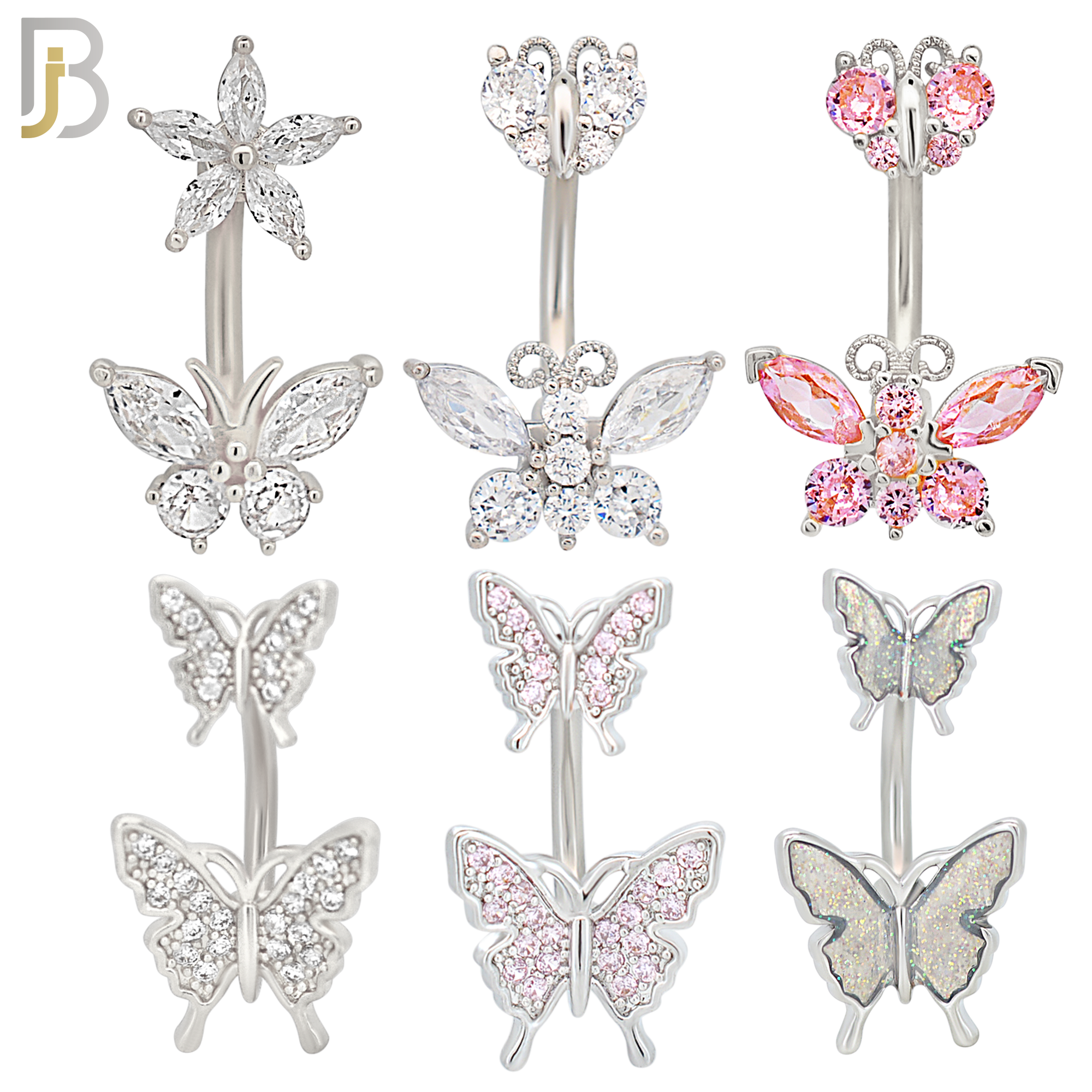 PK-NB60M - 316L Surgical Steel All Butterfly Design Banana Belly Ring - Pack of 24 image 1
