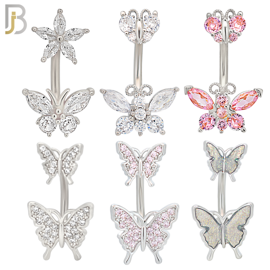 PK-NB60M - 316L Surgical Steel All Butterfly Design Banana Belly Ring - Pack of 24 image 1