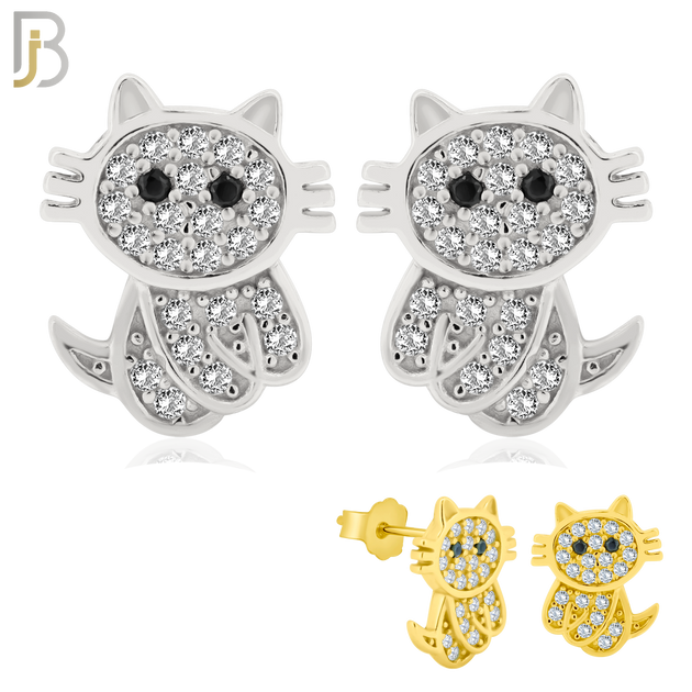 925-ES197 - .925 Sterling Silver Cat Design Earring Stud with Clear Zircon image 0