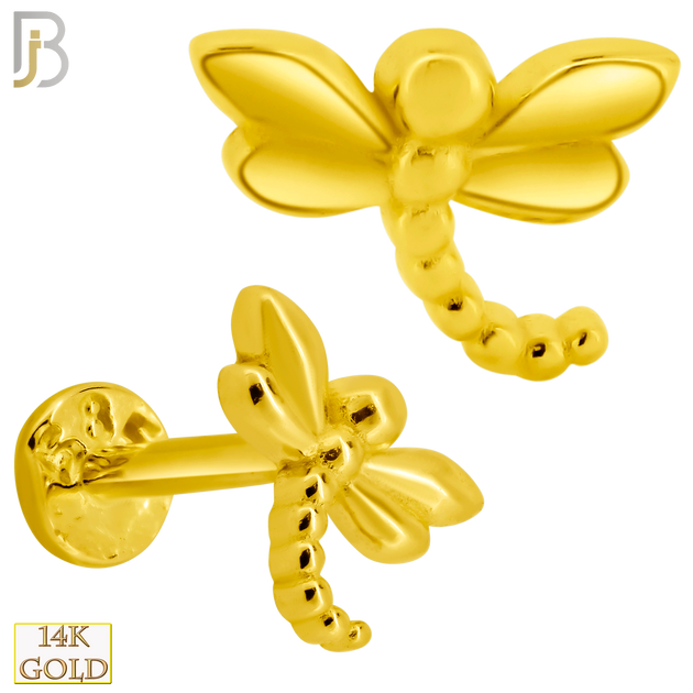 14-LB61 - 14k Yellow Gold 16g Plain Dragonfly Labret image 0