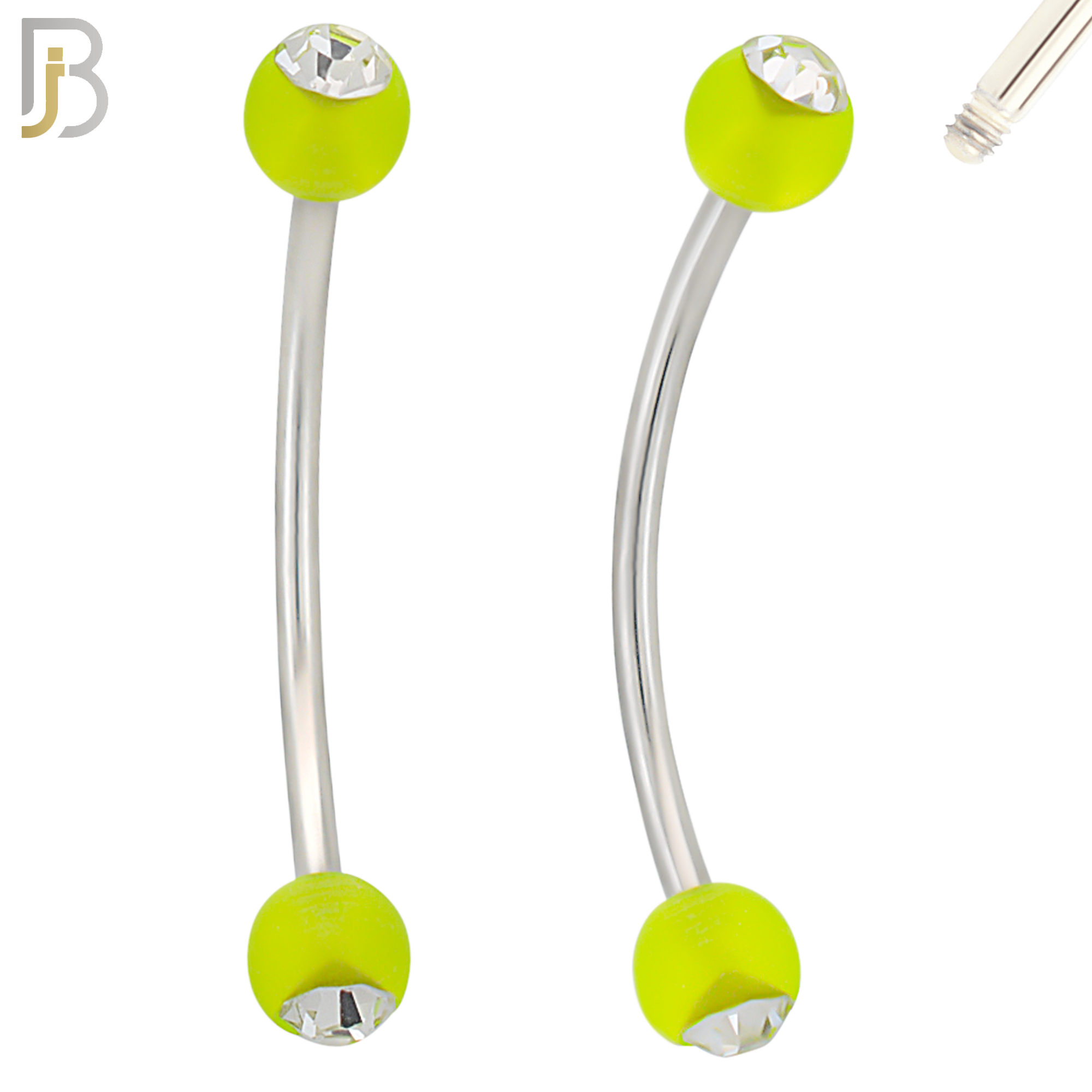 EC07G - 316L Surgical Steel Glow in the Dark Acrylic Ball with Clear Zircon Curved Barbell Externally Threaded (PACK OF 6) image 4