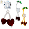 N0145 - 316L Surgical Steel Dangling Heart Cherry in Prong Set Belly Ring image 0