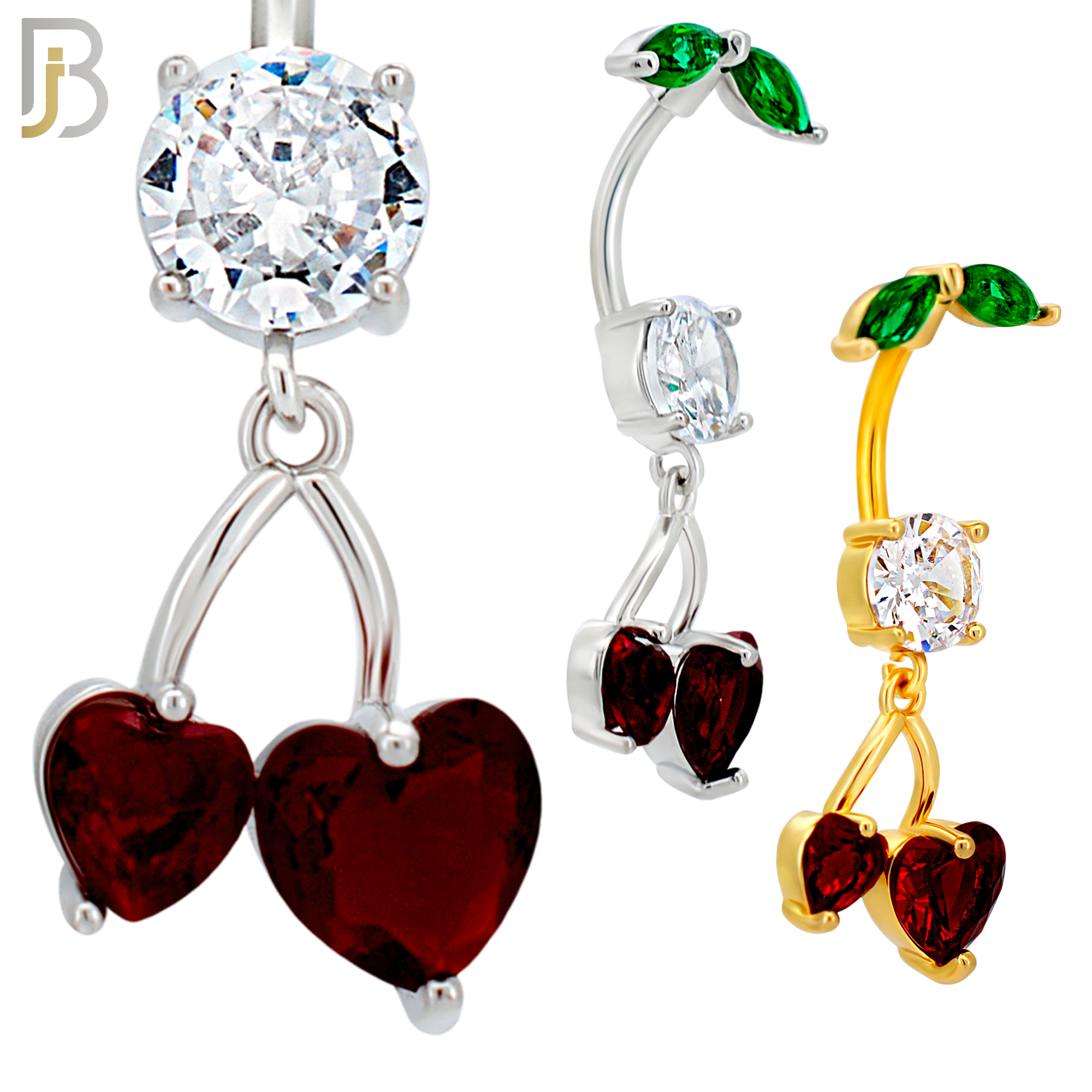 N0145 - 316L Surgical Steel Dangling Heart Cherry in Prong Set Belly Ring image 0