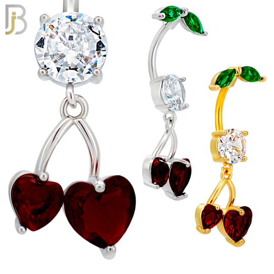 N0145 - 316L Surgical Steel Dangling Heart Cherry in Prong Set Belly Ring image 0