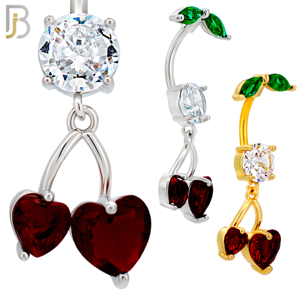N0145 - 316L Surgical Steel Dangling Heart Cherry in Prong Set Belly Ring image 0