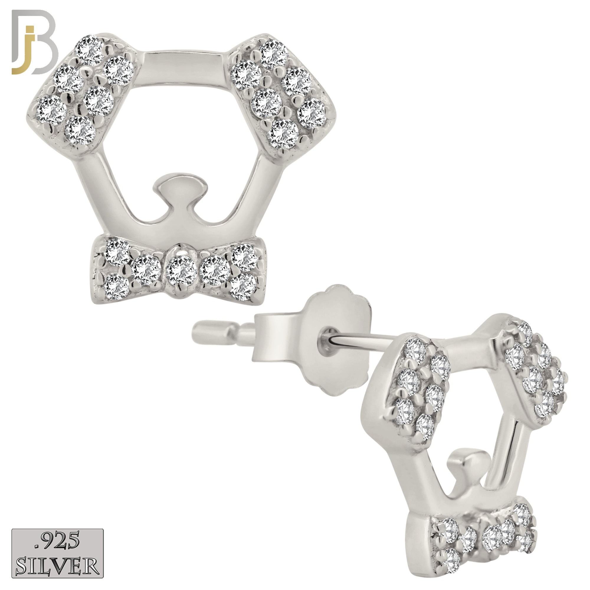 925-ES382 - .925 Sterling Silver Schnauzer Dog with CZ Stud Earrings image 1