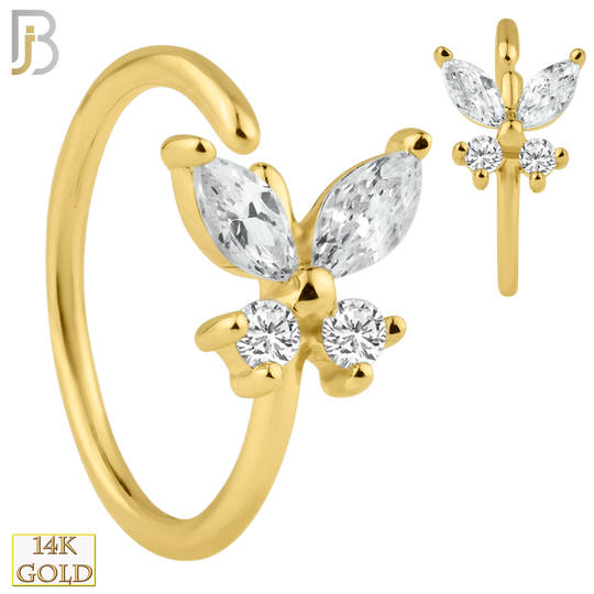 14-CT65C - 14K Solid Gold Butterfly with Zircon Nose Hoops image 0