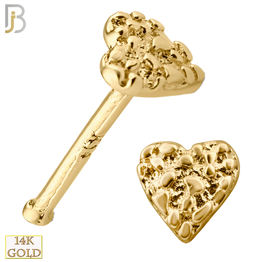 14-NR22BY - 14k Solid Gold Nose Bone with Rough Surface Heart Design image 0