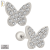 925-ES316 - Screw Ball Back - .925 Sterling Silver Butterfly with Multi CZ Stud Earrings image 1