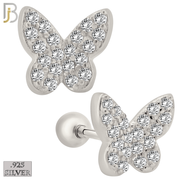 925-ES316 - Screw Ball Back - .925 Sterling Silver Butterfly with Multi CZ Stud Earrings image 1