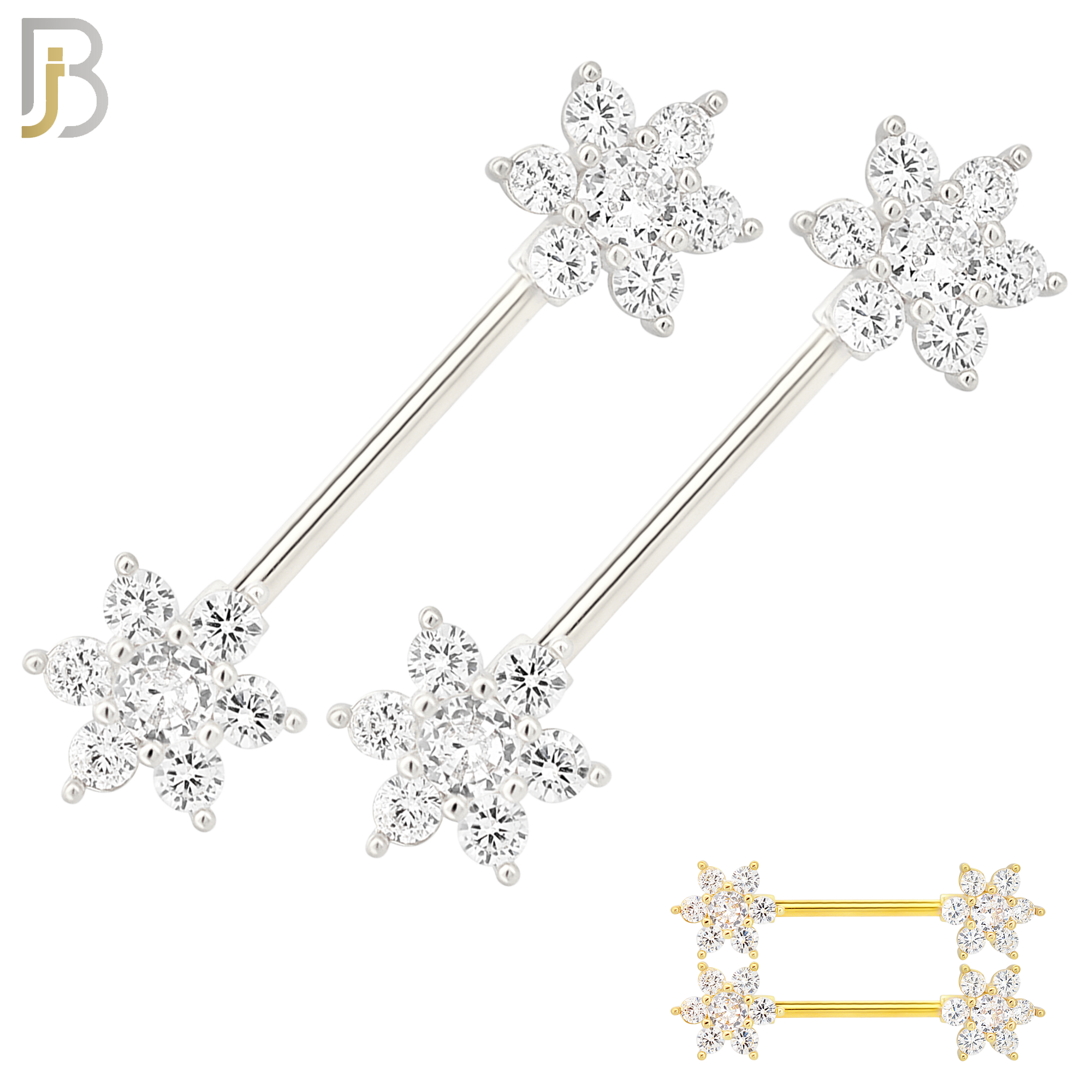 NP52 - 316L Surgical Steel Flower Design with Multi Zircon Nipple Rings Pair image 0