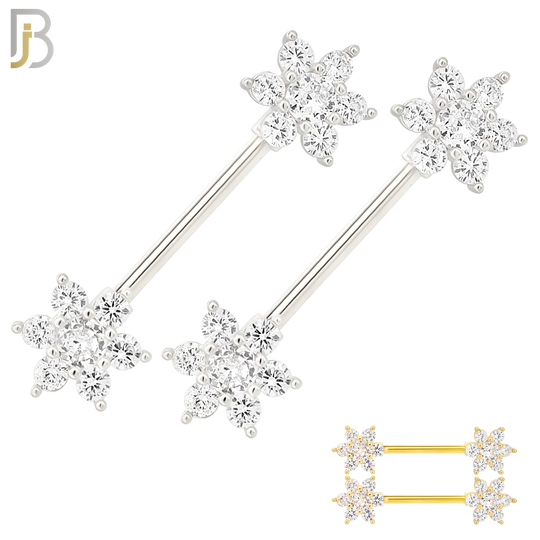 NP52 - 316L Surgical Steel Flower Design with Multi Zircon Nipple Rings Pair image 0