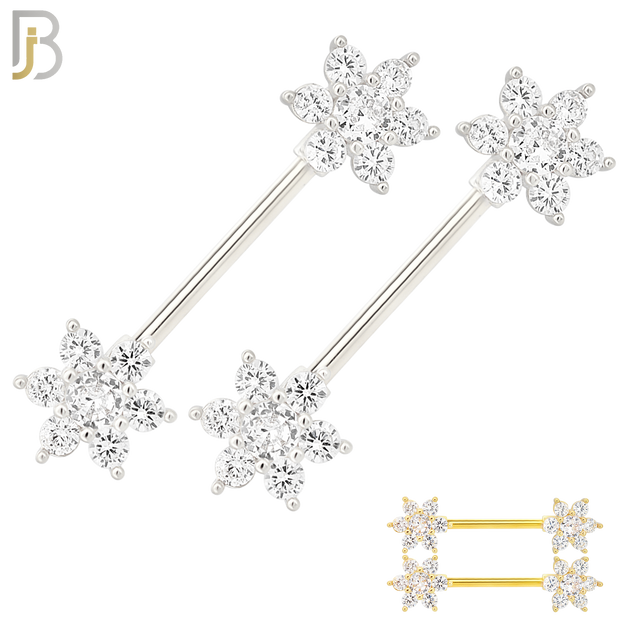NP52 - 316L Surgical Steel Flower Design with Multi Zircon Nipple Rings Pair image 0