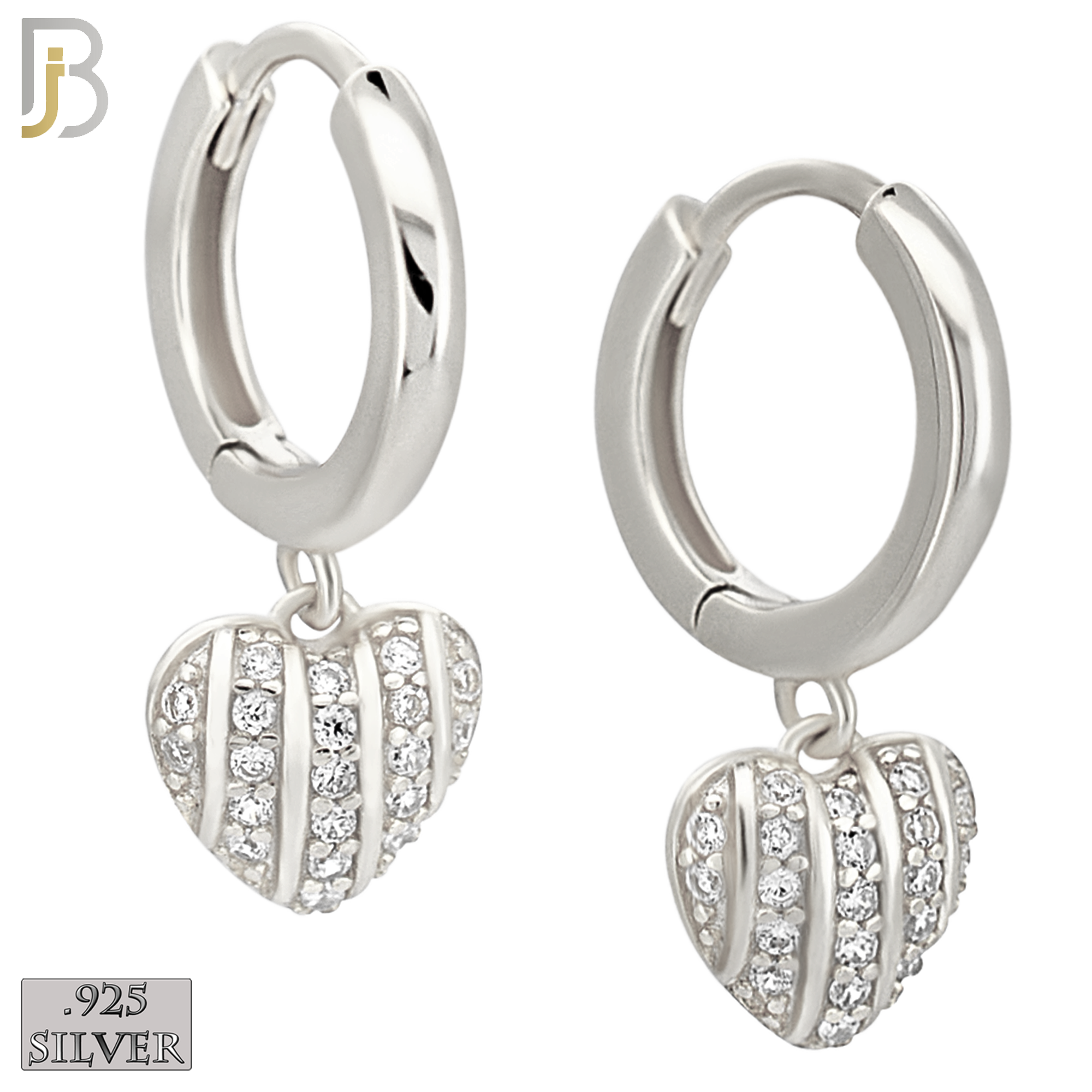 925-ES472 - 925 Sterling Silver Dangling CZ Studded Heart Hoop Earring image 0