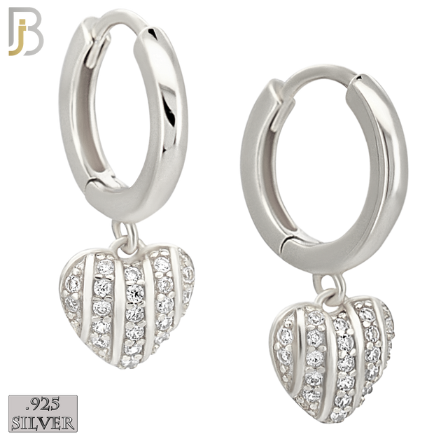 925-ES472 - 925 Sterling Silver Dangling CZ Studded Heart Hoop Earring image 0