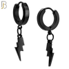 ES133 - Stainless Steel Huggies Hoops Earrings with Dangle Lightning Bolt image 2