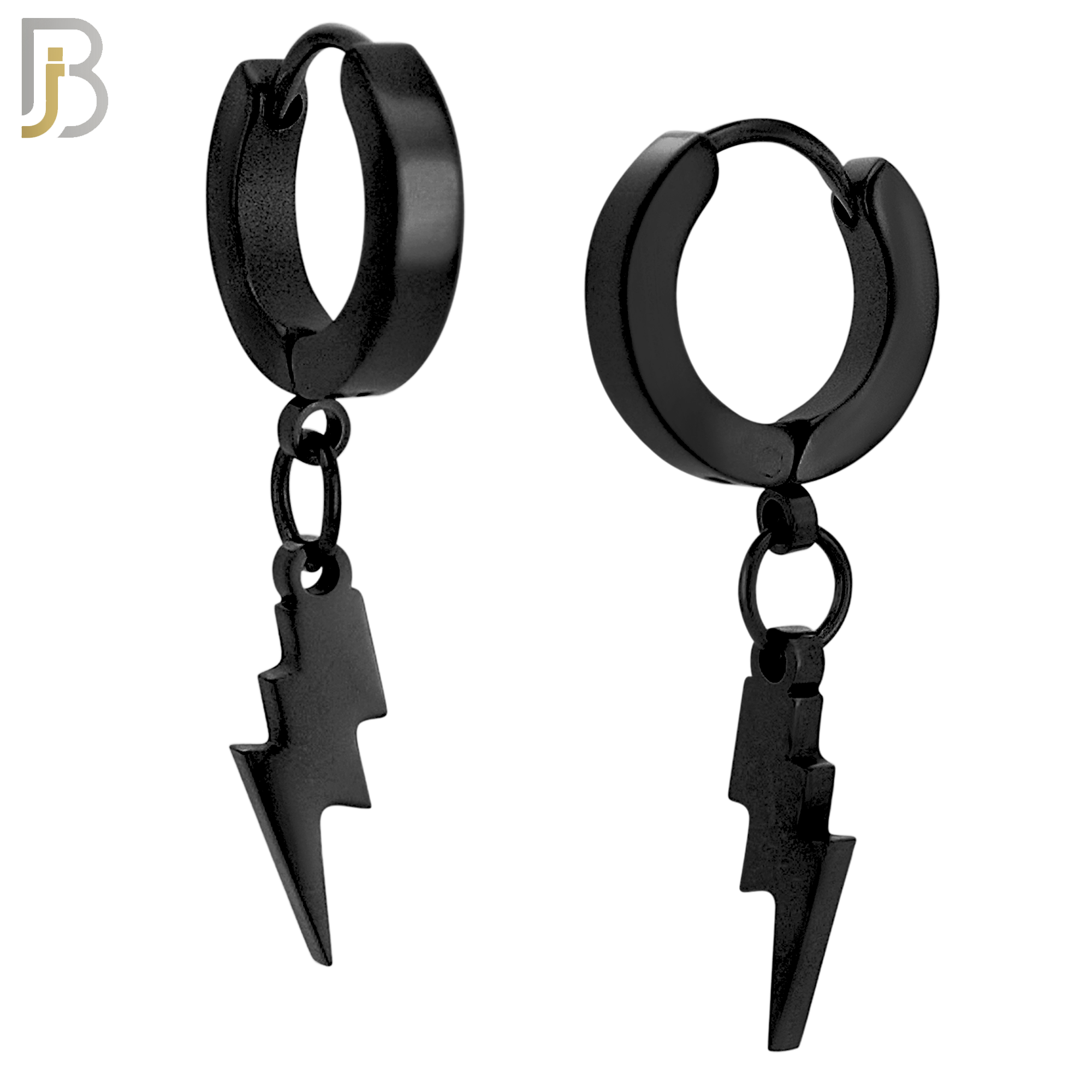 ES133 - Stainless Steel Huggies Hoops Earrings with Dangle Lightning Bolt image 2