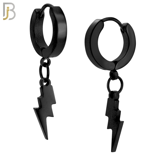 ES133 - Stainless Steel Huggies Hoops Earrings with Dangle Lightning Bolt image 2
