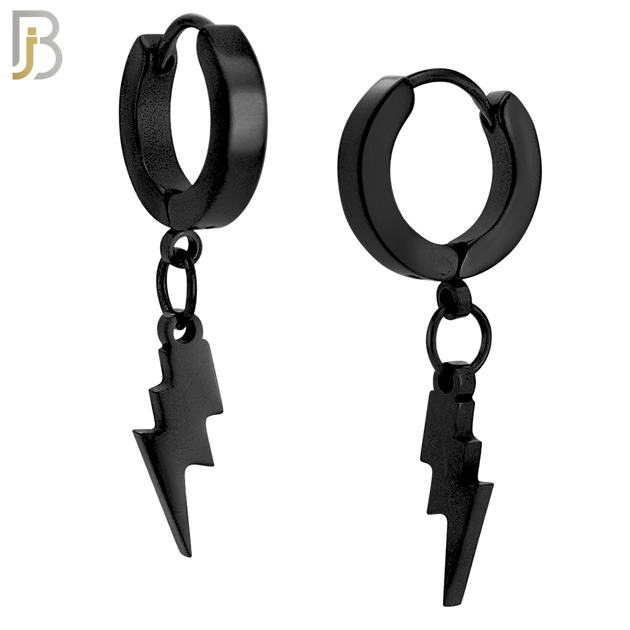 ES133 - Stainless Steel Huggies Hoops Earrings with Dangle Lightning Bolt image 2