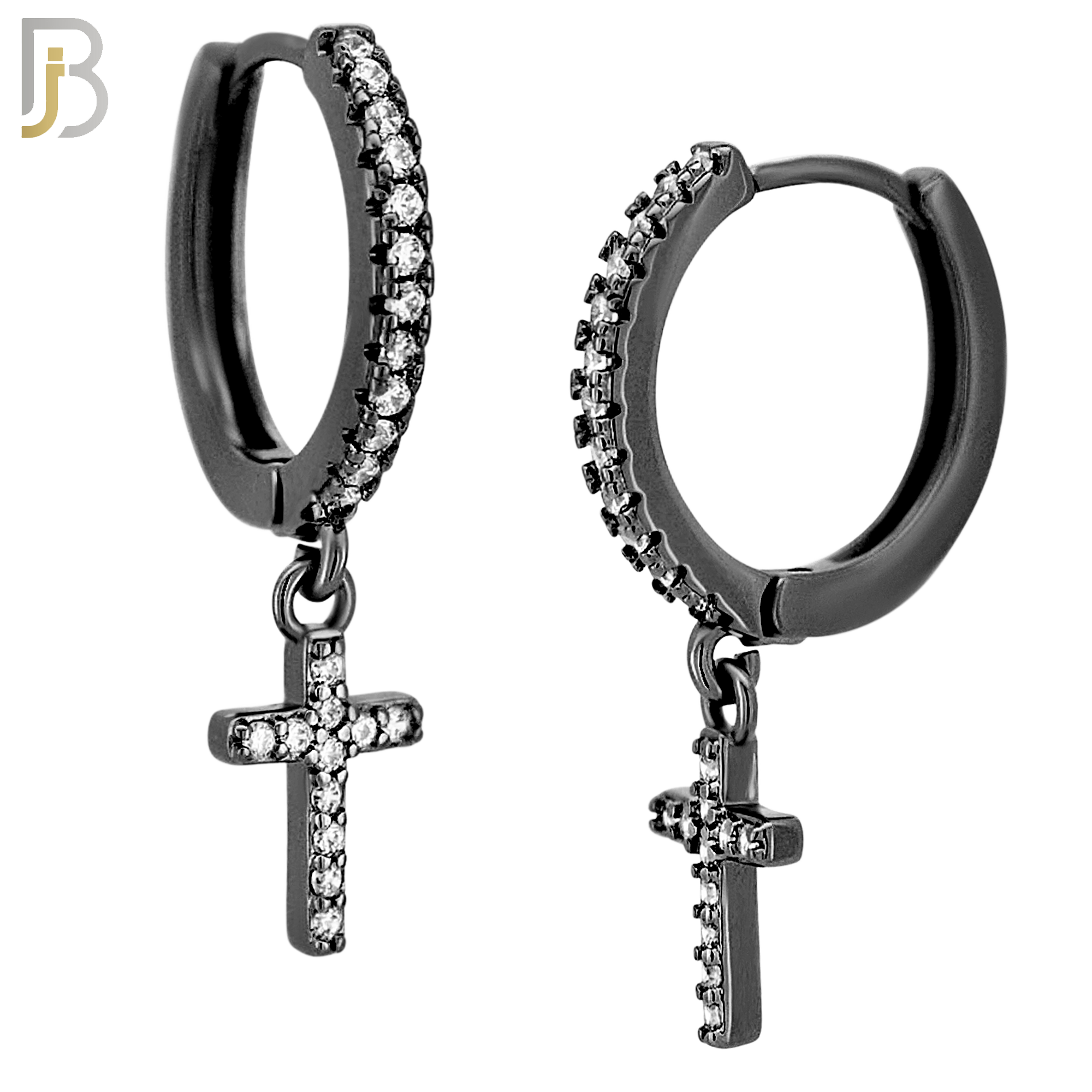 ES36 - 316L Stainless Steel Dangling Cross Zircon Design Huggies Clip On image 3