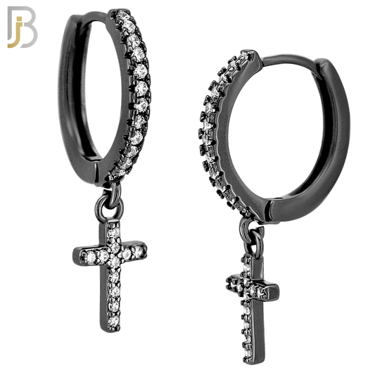 ES36 - 316L Stainless Steel Dangling Cross Zircon Design Huggies Clip On image 3