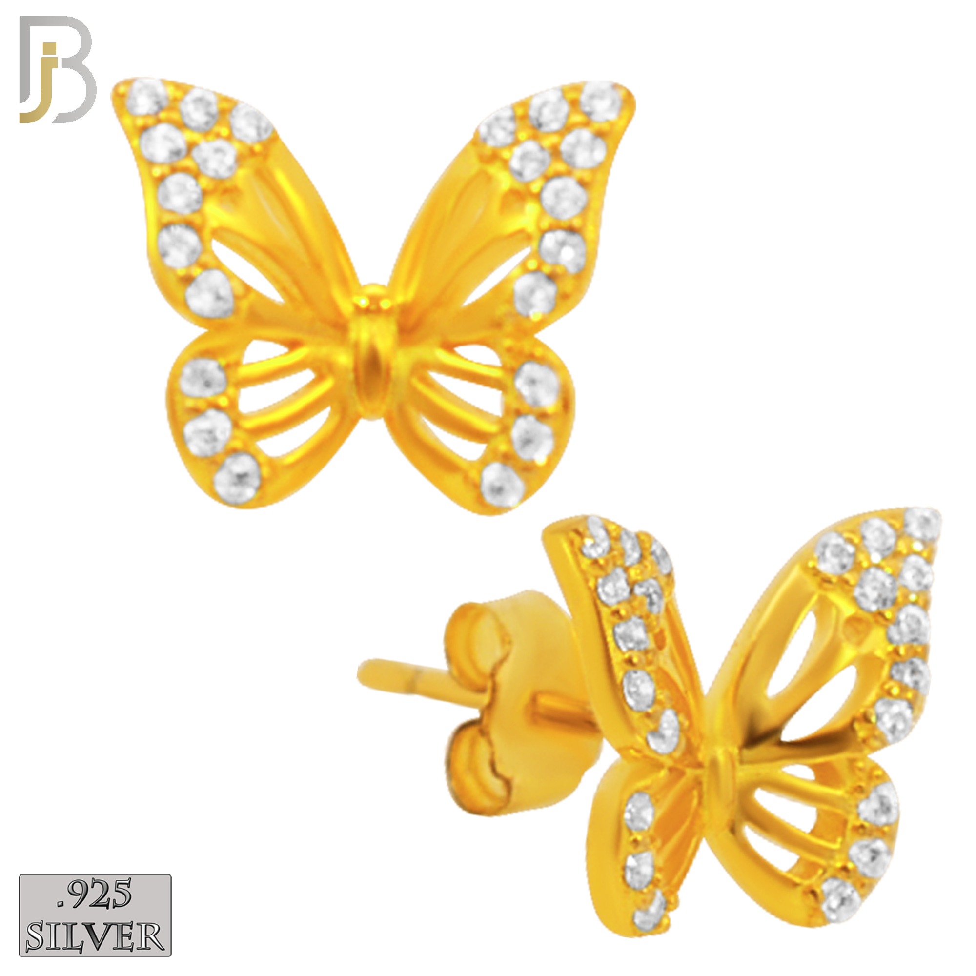 925-ES142 - .925 Sterling Silver Hollow Butterfly Design with Zircon Design Earring Stud image 2