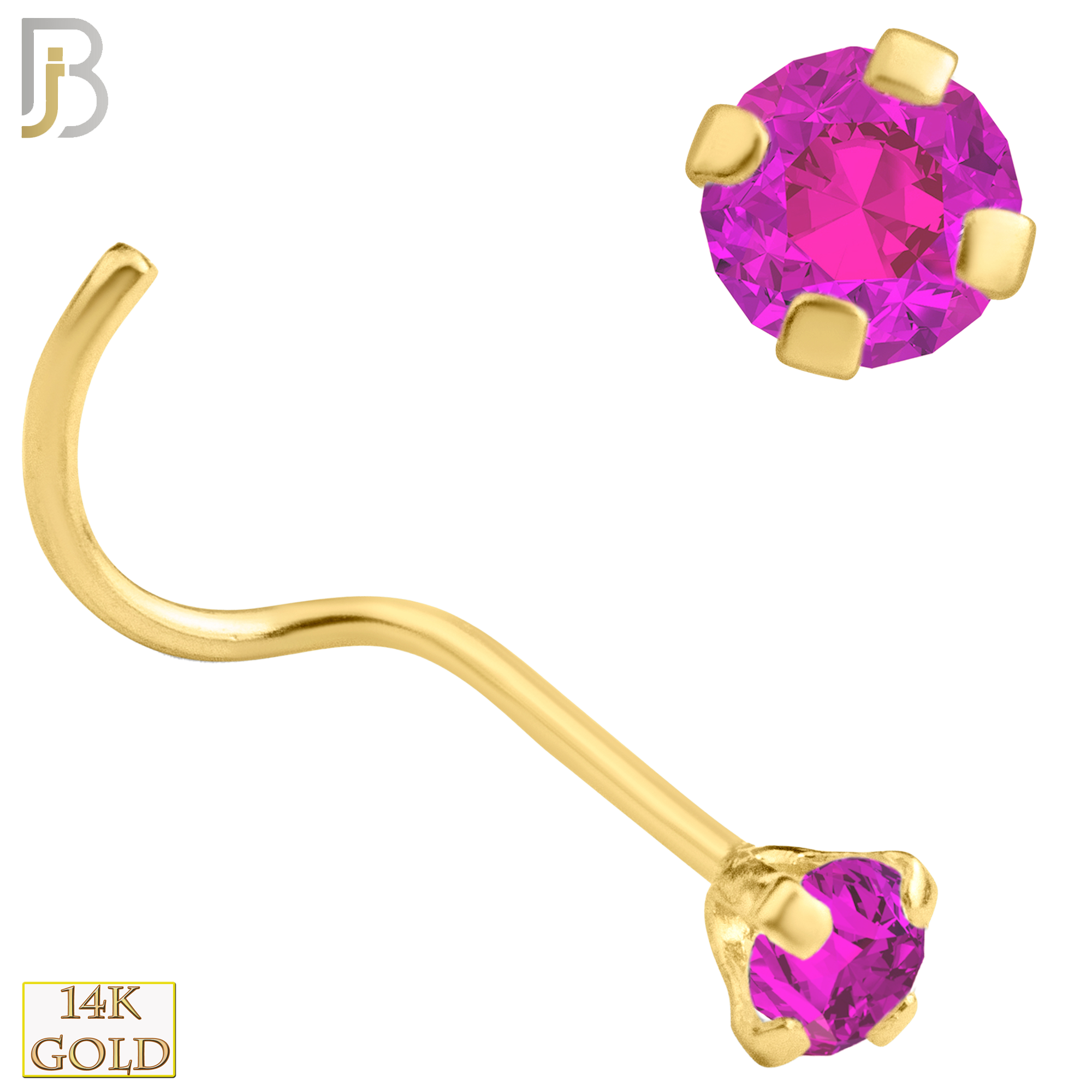 14-NR03YPS-22 - 22g-14k Yellow Gold Nose Screw with Pink Sapphire in Prong Setting image 3