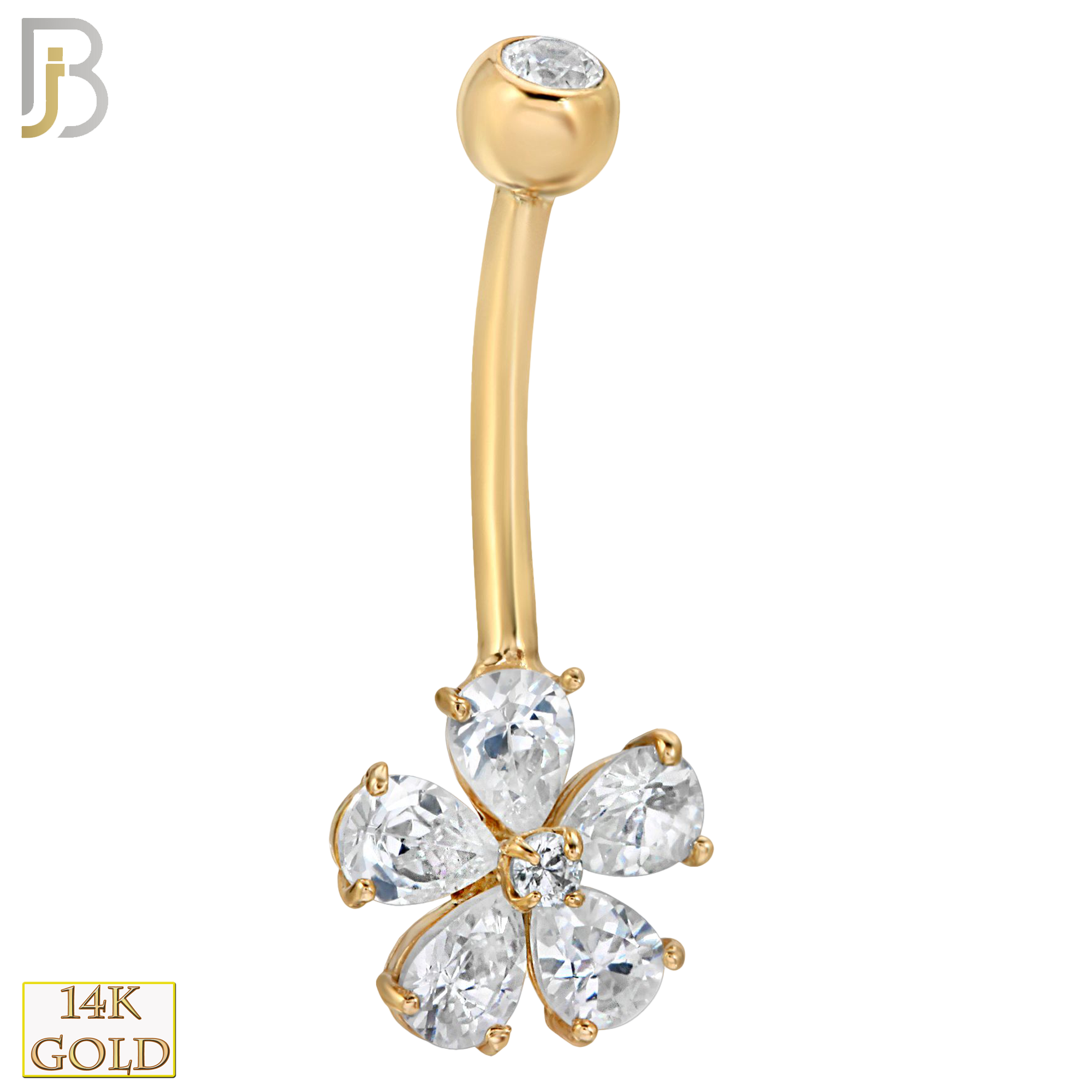 14-NB06 - 14k Solid Gold Banana Belly Ring with 10mm Flower Design image 0