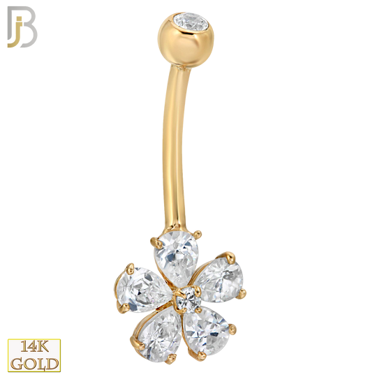 14-NB06 - 14k Solid Gold Banana Belly Ring with 10mm Flower Design image 0