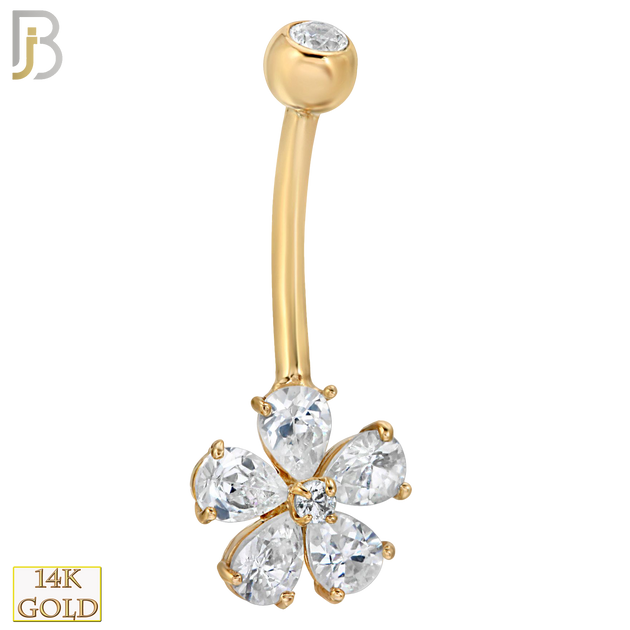 14-NB06 - 14k Solid Gold Banana Belly Ring with 10mm Flower Design image 0