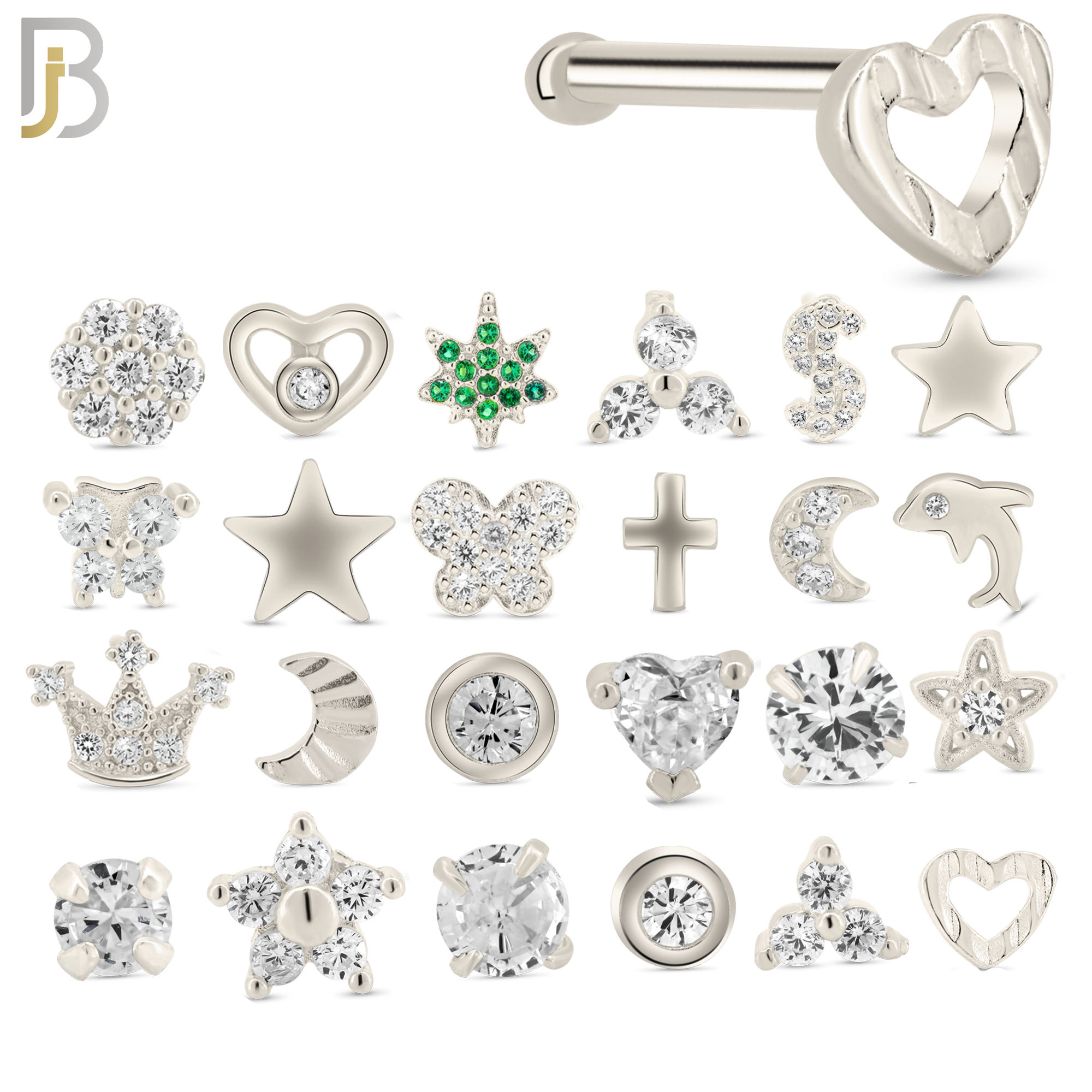 925-PK-NR55WB9 - 925 Sterling Silver Nose Bone Nose Rings with Different Designs - Pack of 120 image 1