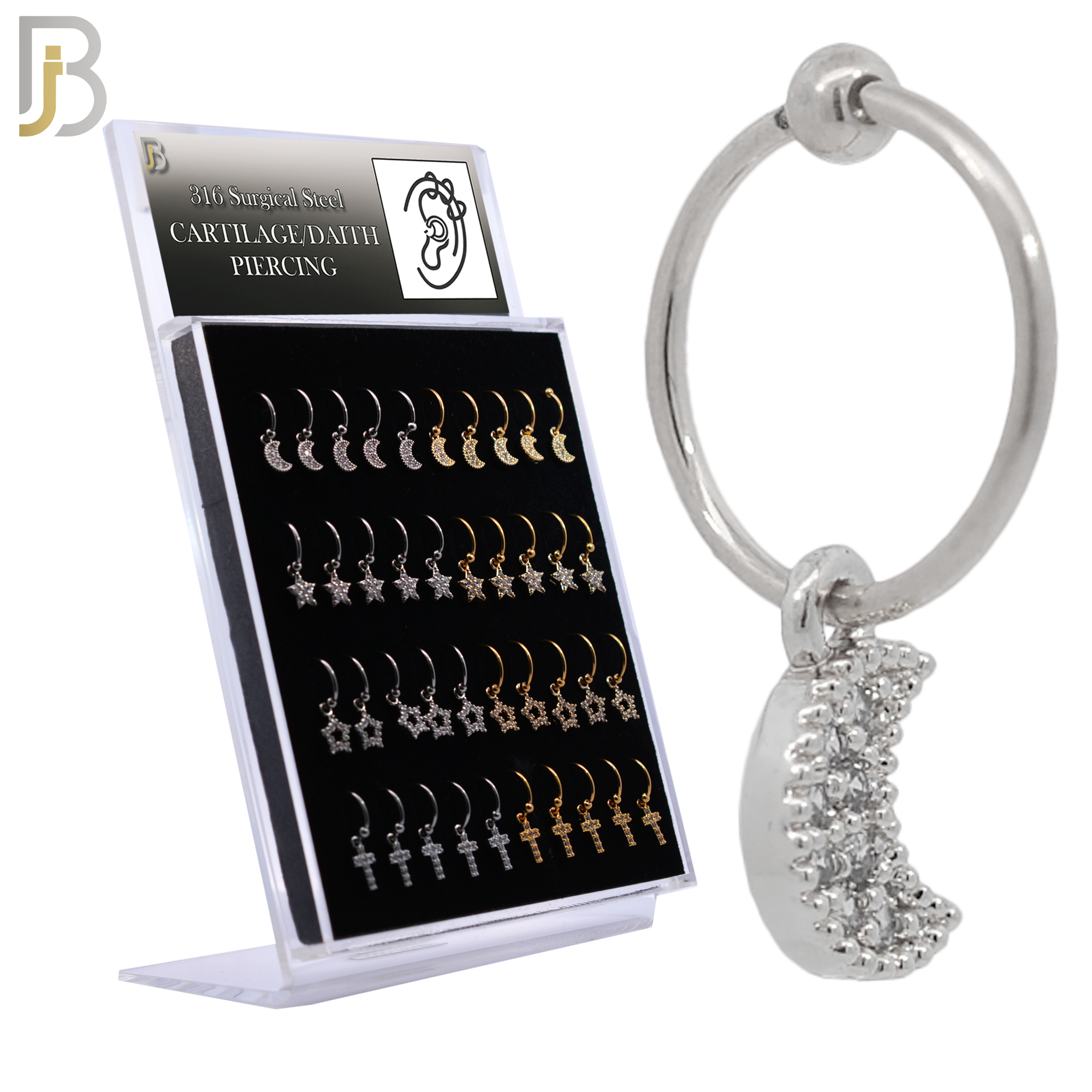 PK-HX05M - 316L Surgical Steel Different Dangling  Designs Helix Hoop Piercing with CZ image 0