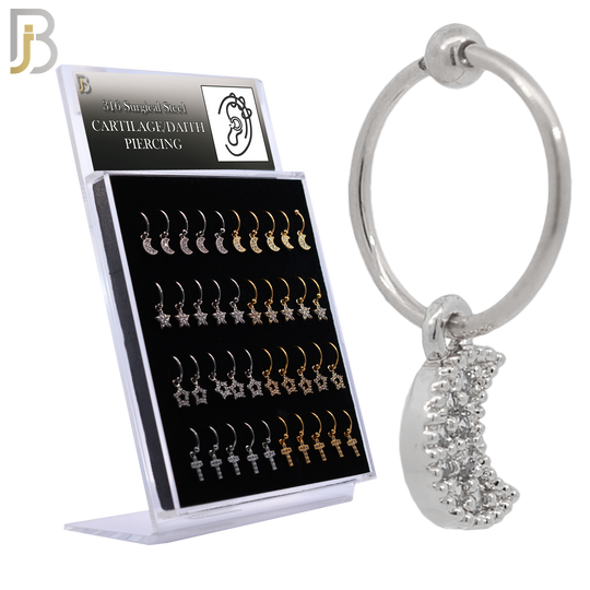 PK-HX05M - 316L Surgical Steel Different Dangling  Designs Helix Hoop Piercing with CZ image 0