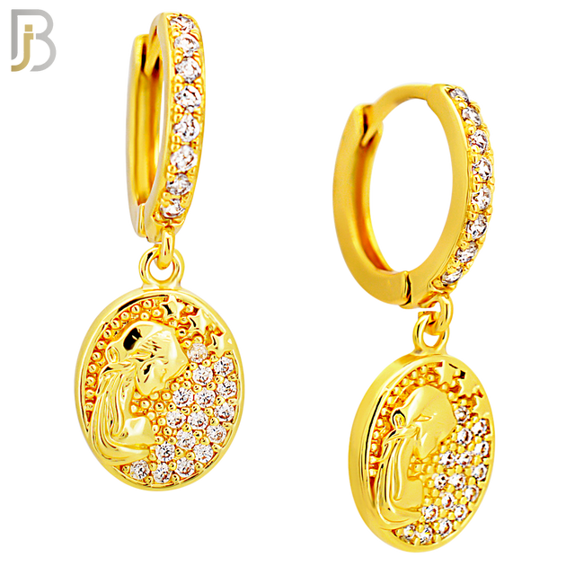 ES504 - 316L Stainless Steel Dangling Oval Praying Mary Huggies Earrings image 2