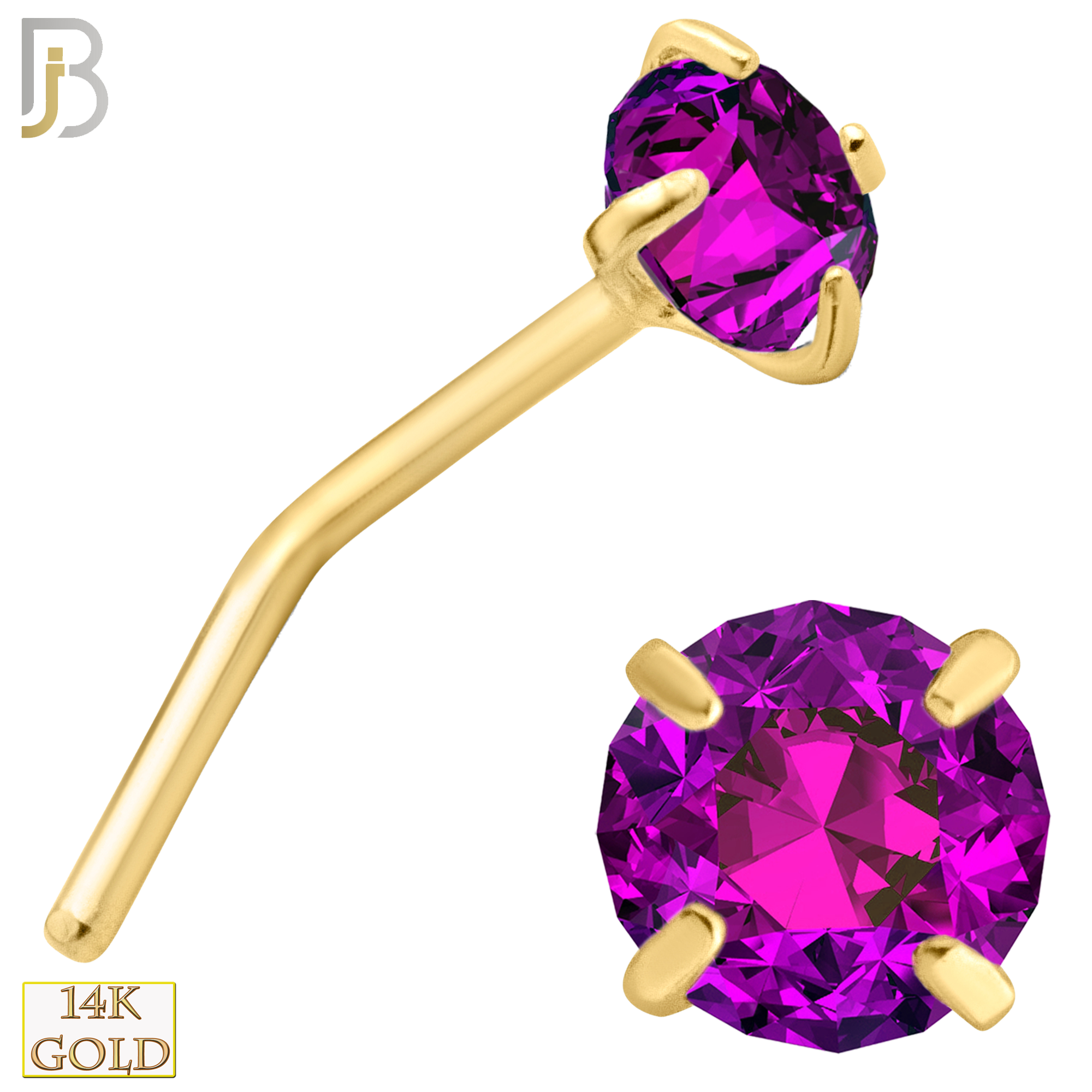 14-NR10YR-20 - 20g-14k Yellow Gold L-Shaped with Ruby in Prong Setting image 6