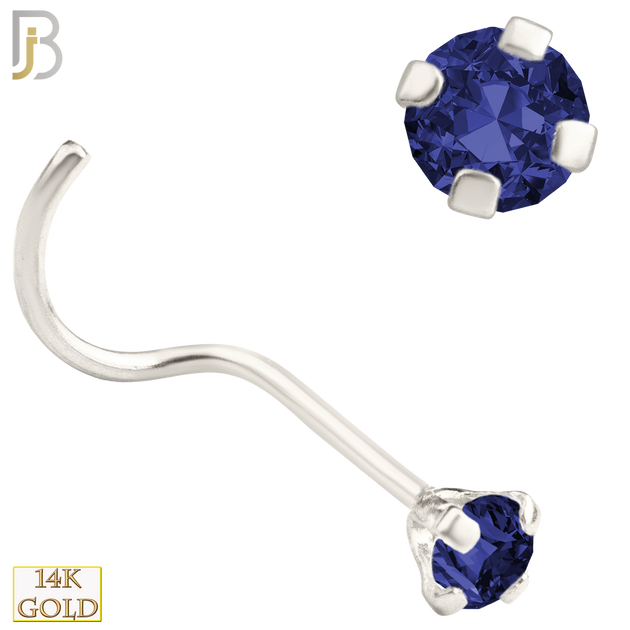 14-NR03CWS - 20g 14k White Gold Nose Screw with Blue Sapphire Colored CZ - 2.5mm image