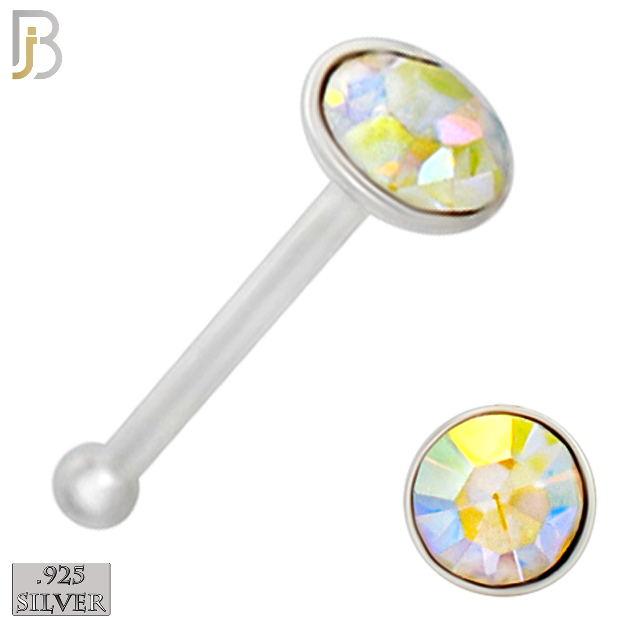 925-PK-NR04S-1A - 2.5mm Assorted CZ 22g Thickness 925 Sterling Silver Nose Bones Press Fit, Packages Pack of 120 image 3
