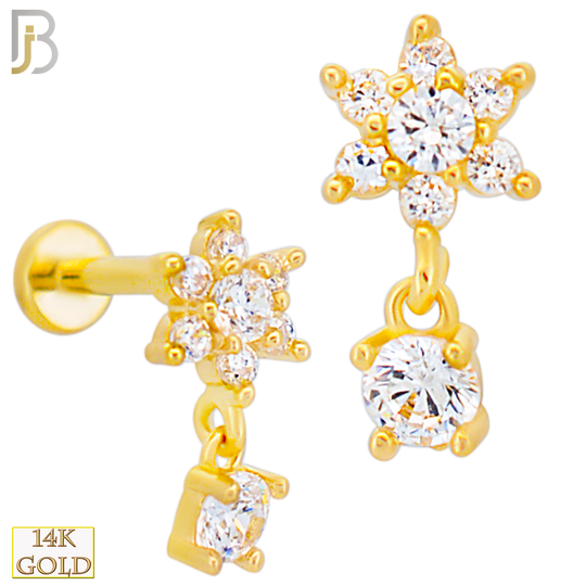14-LB108 - 14k Yellow Gold Six Petal Flower with Dangling Round CZ Labret image 0