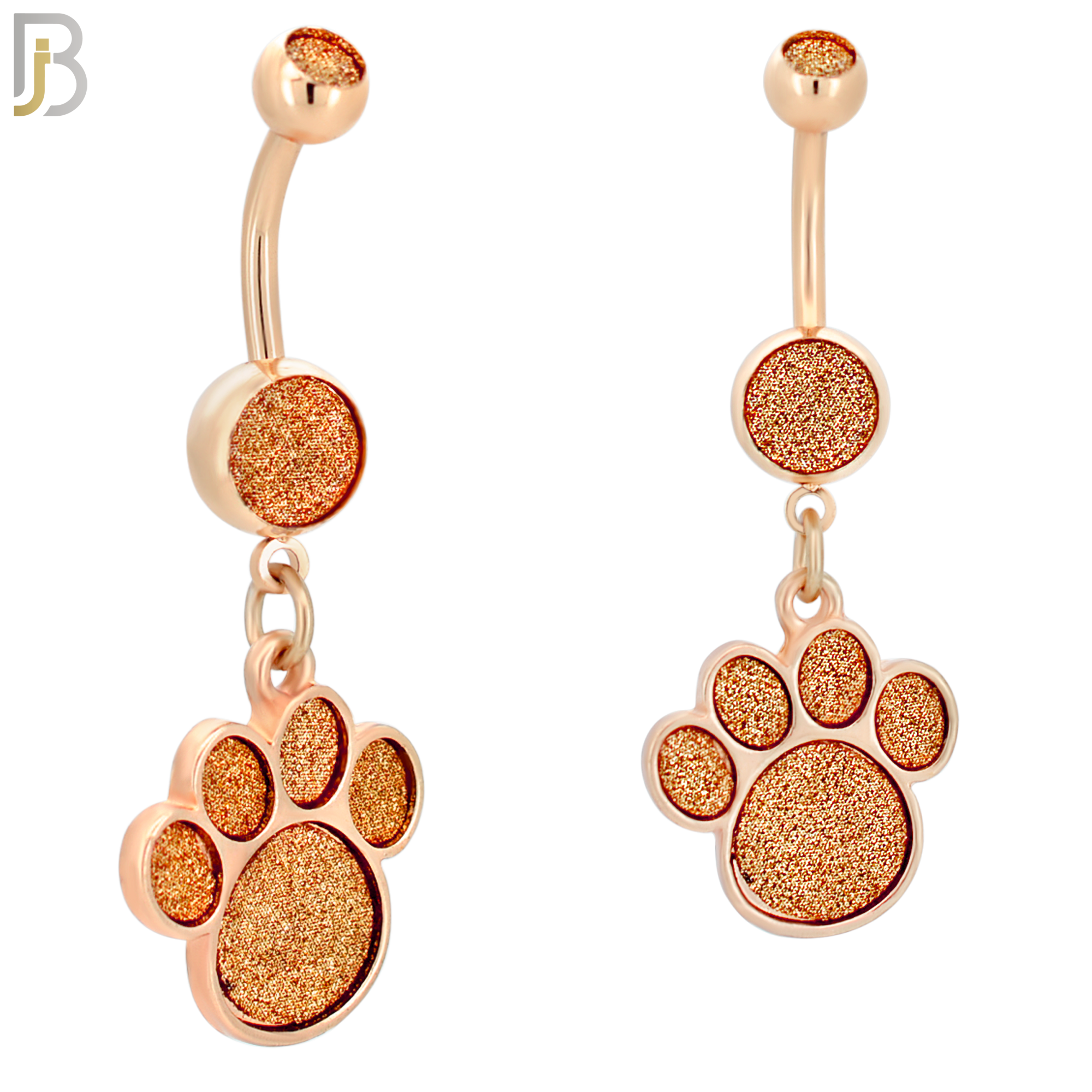 N004 - 316L Stainless Steel Dangling Dog Paw Print Sandpaper Design Belly Ring with 4mm Screw Ball image 2
