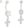 N0110  - 316L Stainless Steel Dangling Plain Cross with Center Zircon Belly Ring image 1