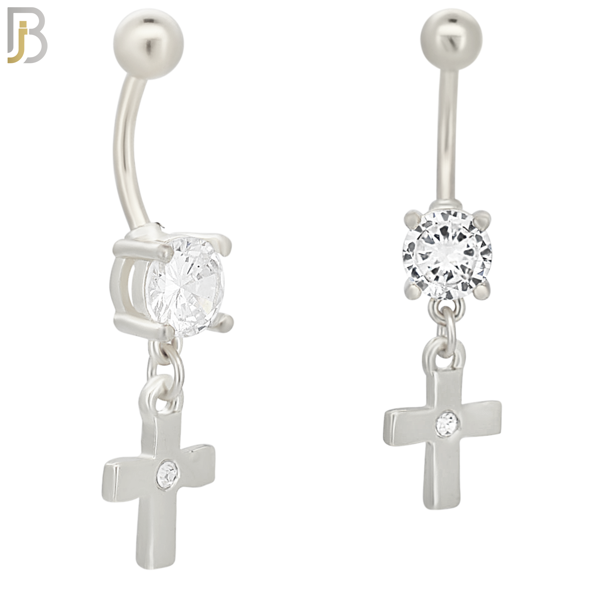 N0110  - 316L Stainless Steel Dangling Plain Cross with Center Zircon Belly Ring image 1