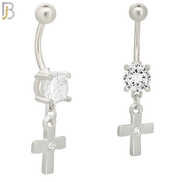 N0110  - 316L Stainless Steel Dangling Plain Cross with Center Zircon Belly Ring image 1