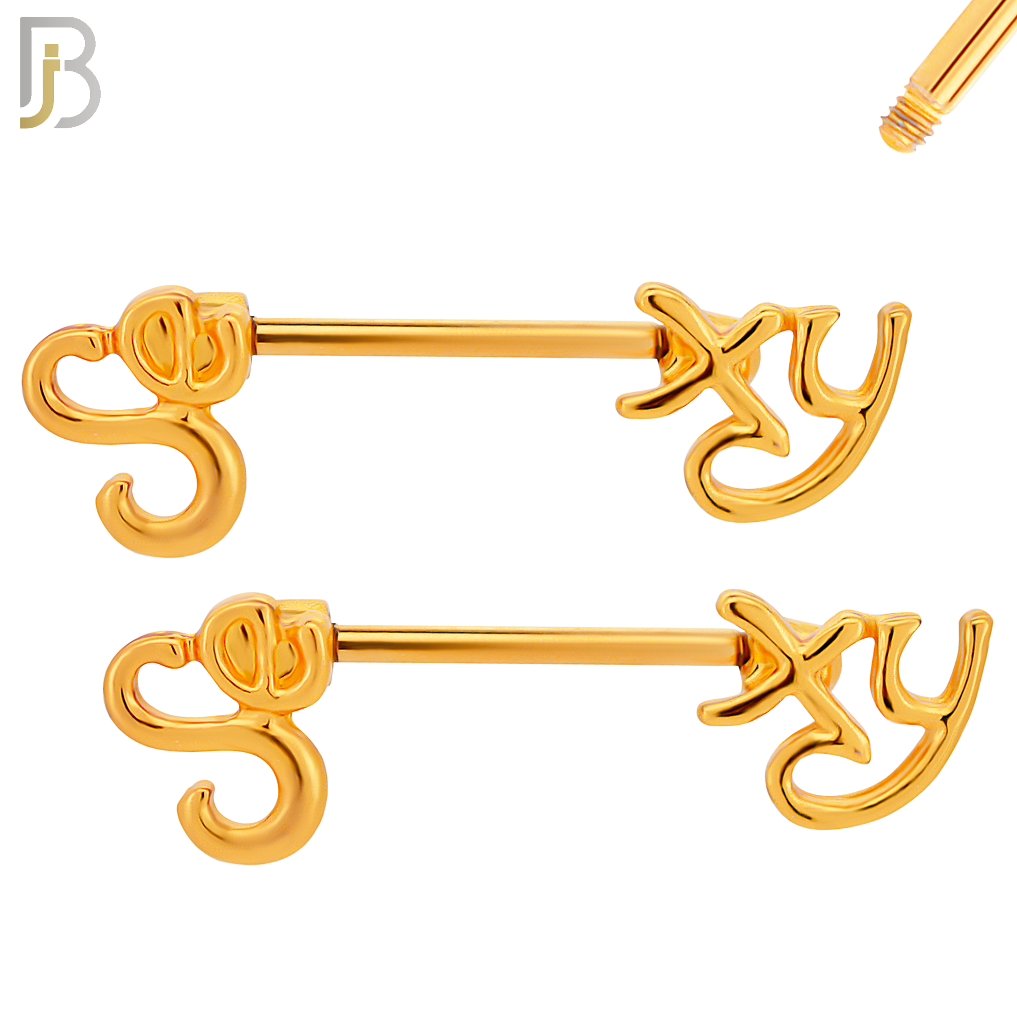NP41 - 316L Surgical Steel Screw with Alloy Sexy Writing Design Nipple Ring Piercing Pair image 3